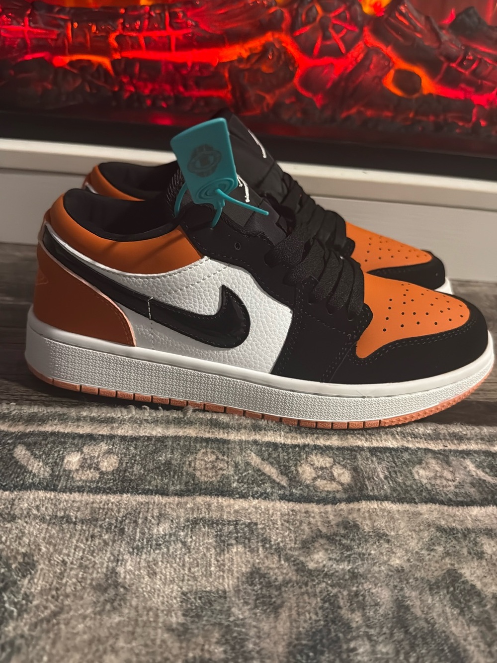 Nike Air Jordan 1 Low Orange Black White with Teal Tag